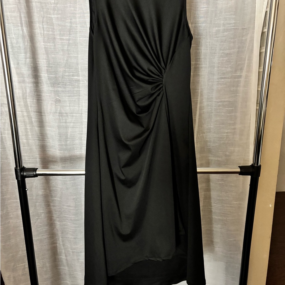 SHEIN Black Sleeveless Asymmetrical Draped Midi Dress